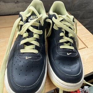 Nike Air Force 1 Youth Navy and Yellow Shoes